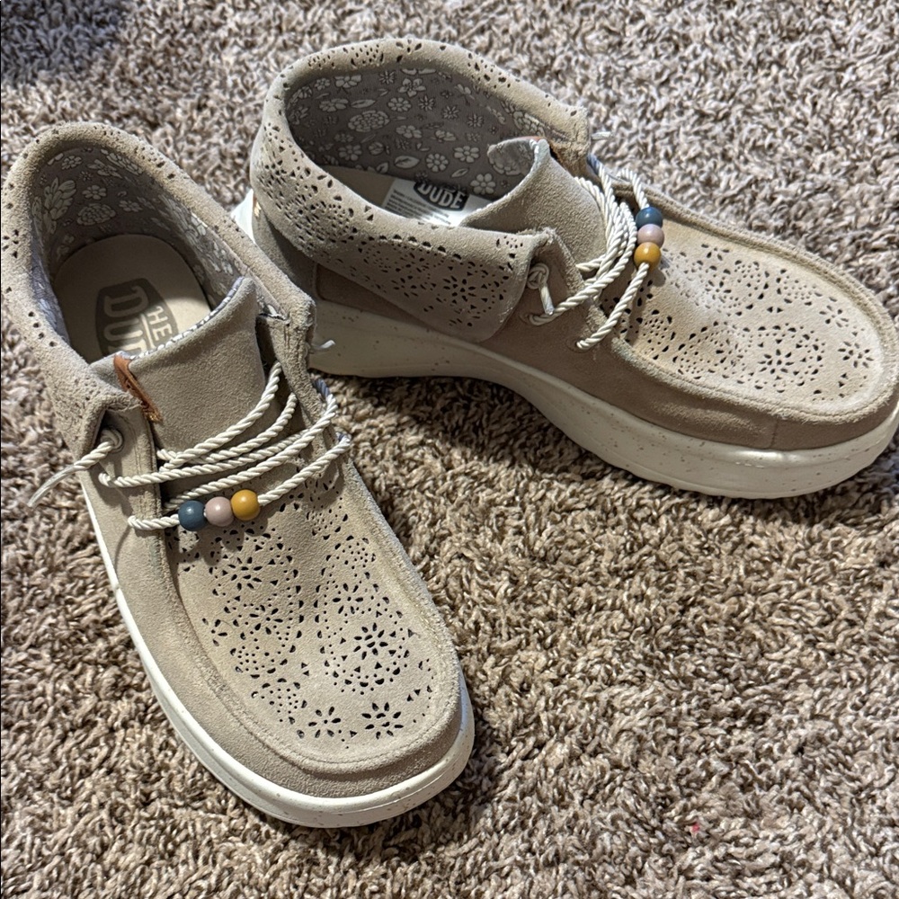 Hey Dude Tan Ankle Boots with Beaded Laces
